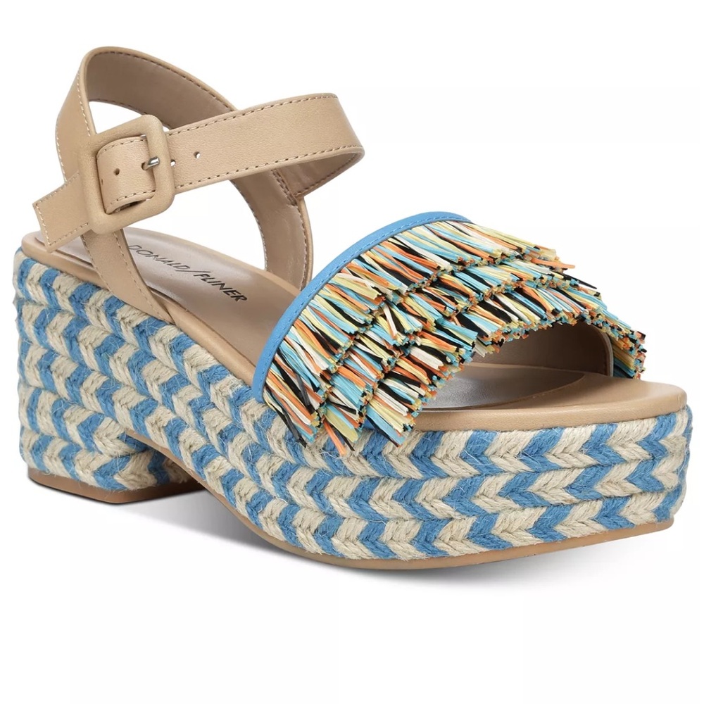 Donald J. Pliner Lyna Leather and Raffia Chevron Jute Platform Sandals